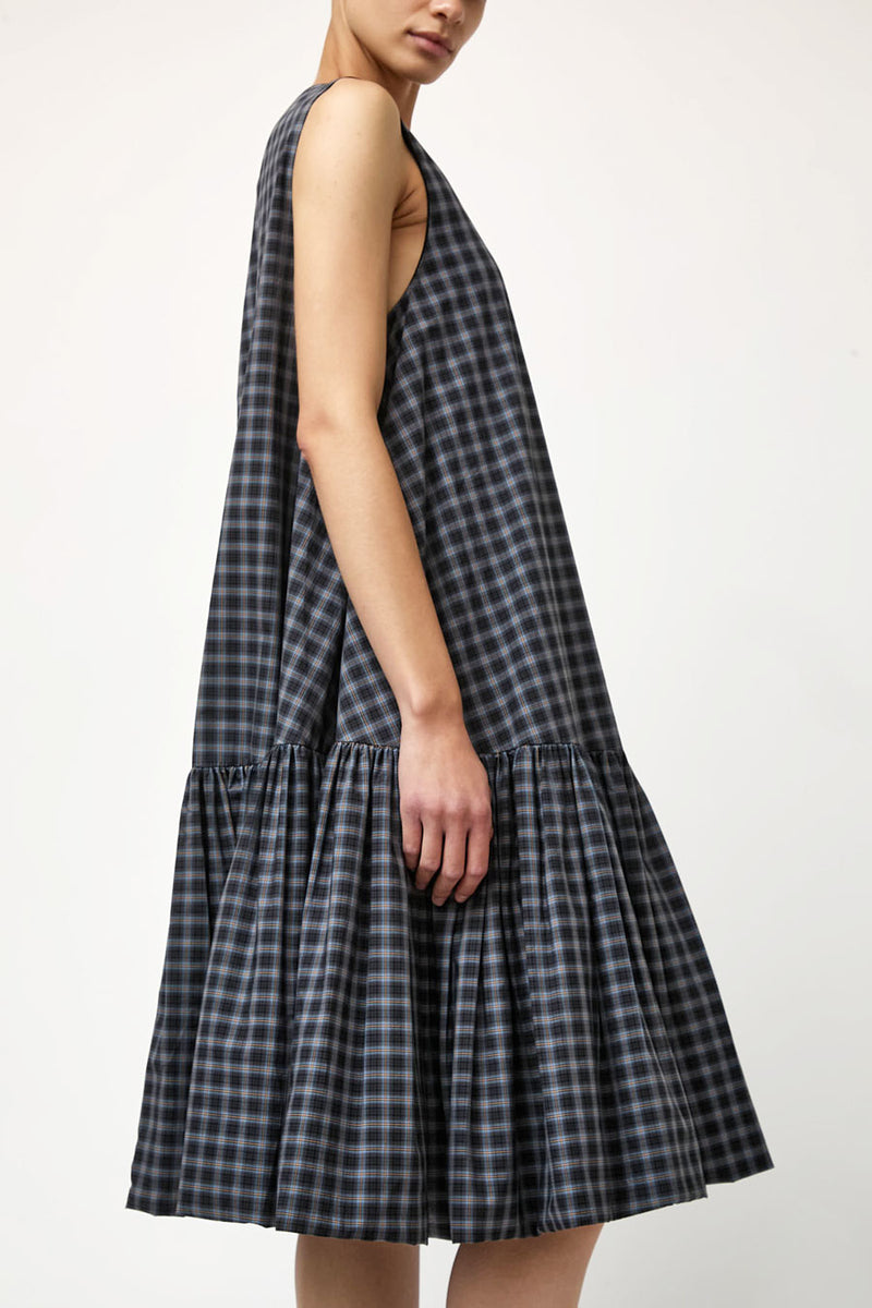 CORDERA Checked Balloon Dress in Navy and Orange