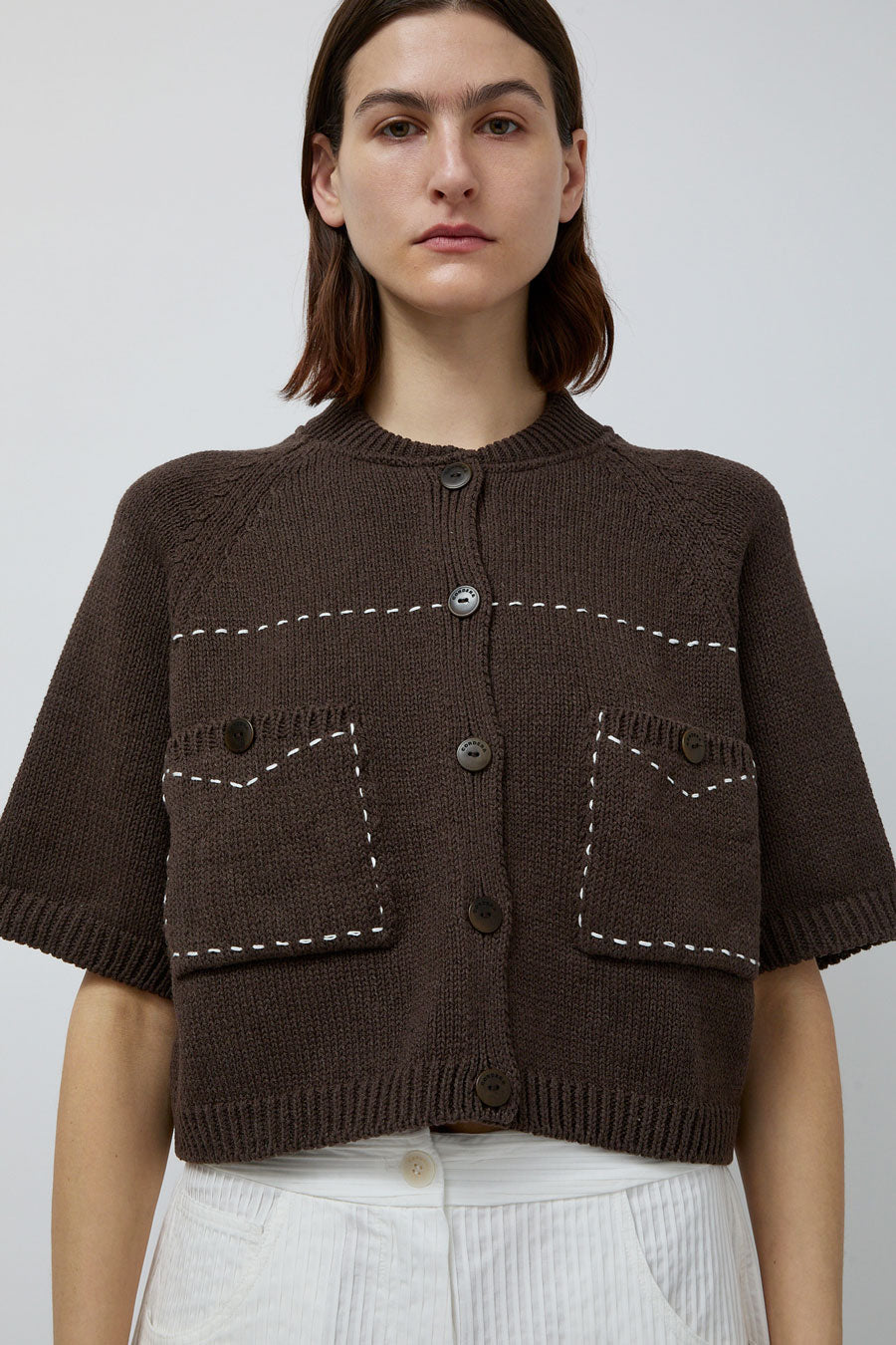 CORDERA Cotton Stitched Top in Brown