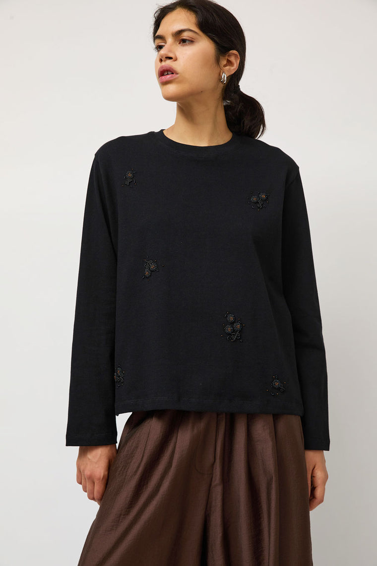 CORDERA Embellished Long Sleeve Tee in Black