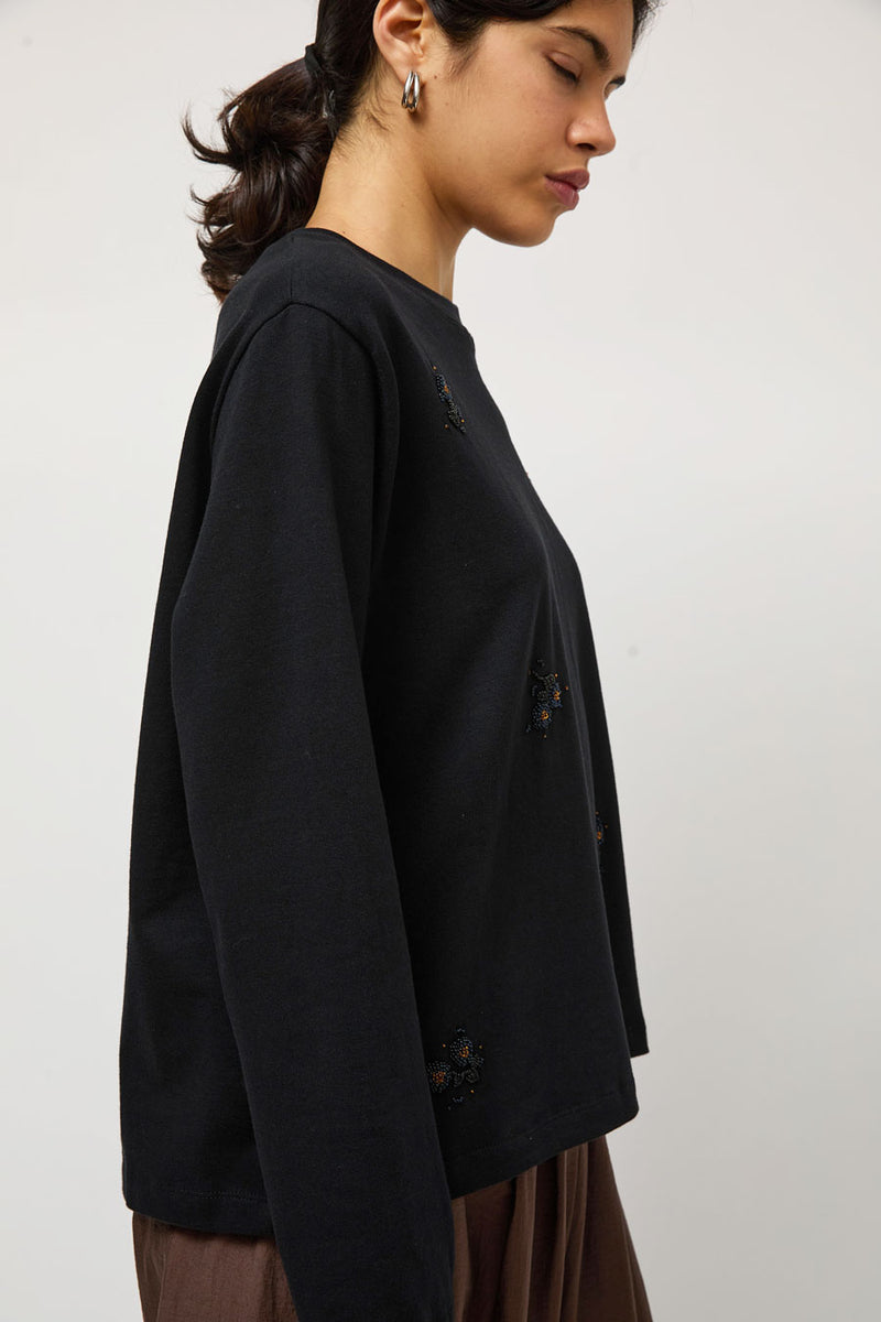 CORDERA Embellished Long Sleeve Tee in Black