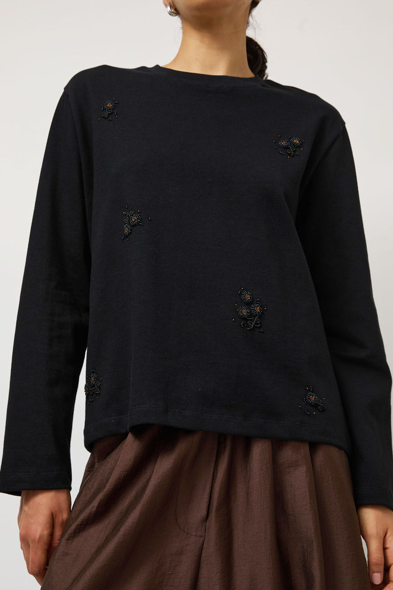 CORDERA Embellished Long Sleeve Tee in Black