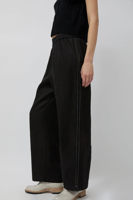 CORDERA Linen Pant with Lace in Black