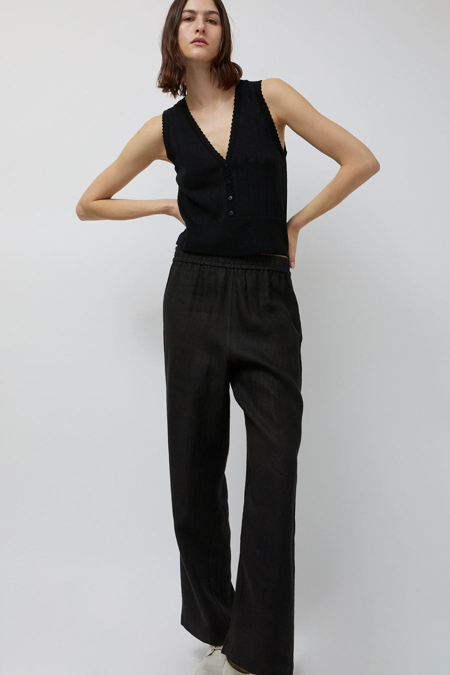 CORDERA Linen Pant with Lace in Black