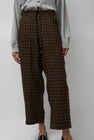 CORDERA Linen Relaxed Checkered Pants in Brown