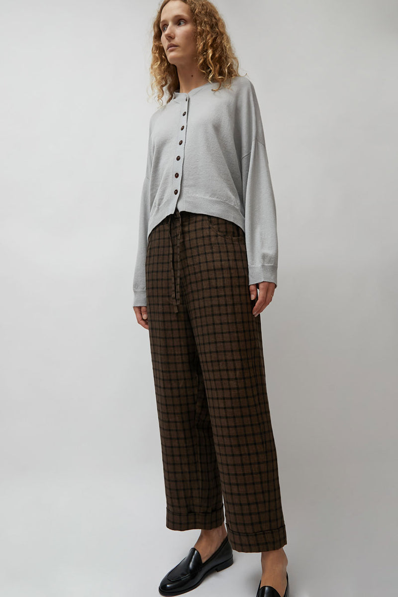 CORDERA Linen Relaxed Checkered Pants in Brown