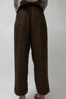 CORDERA Linen Relaxed Checkered Pants in Brown