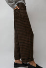 CORDERA Linen Relaxed Checkered Pants in Brown