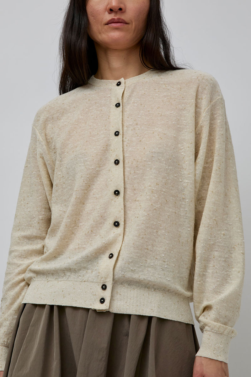CORDERA Linen and Cotton Flecked Cardigan in Cream