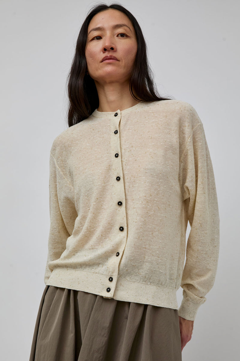 CORDERA Linen and Cotton Flecked Cardigan in Cream