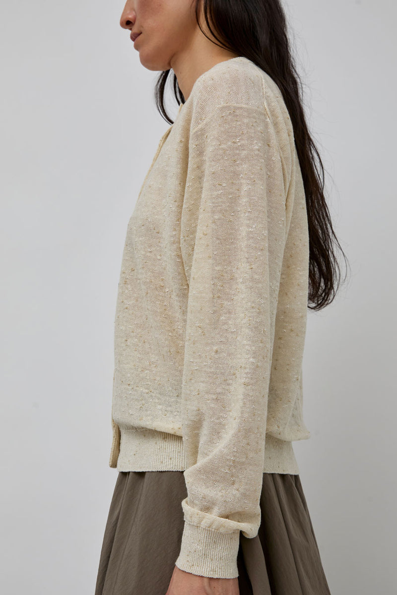 CORDERA Linen and Cotton Flecked Cardigan in Cream
