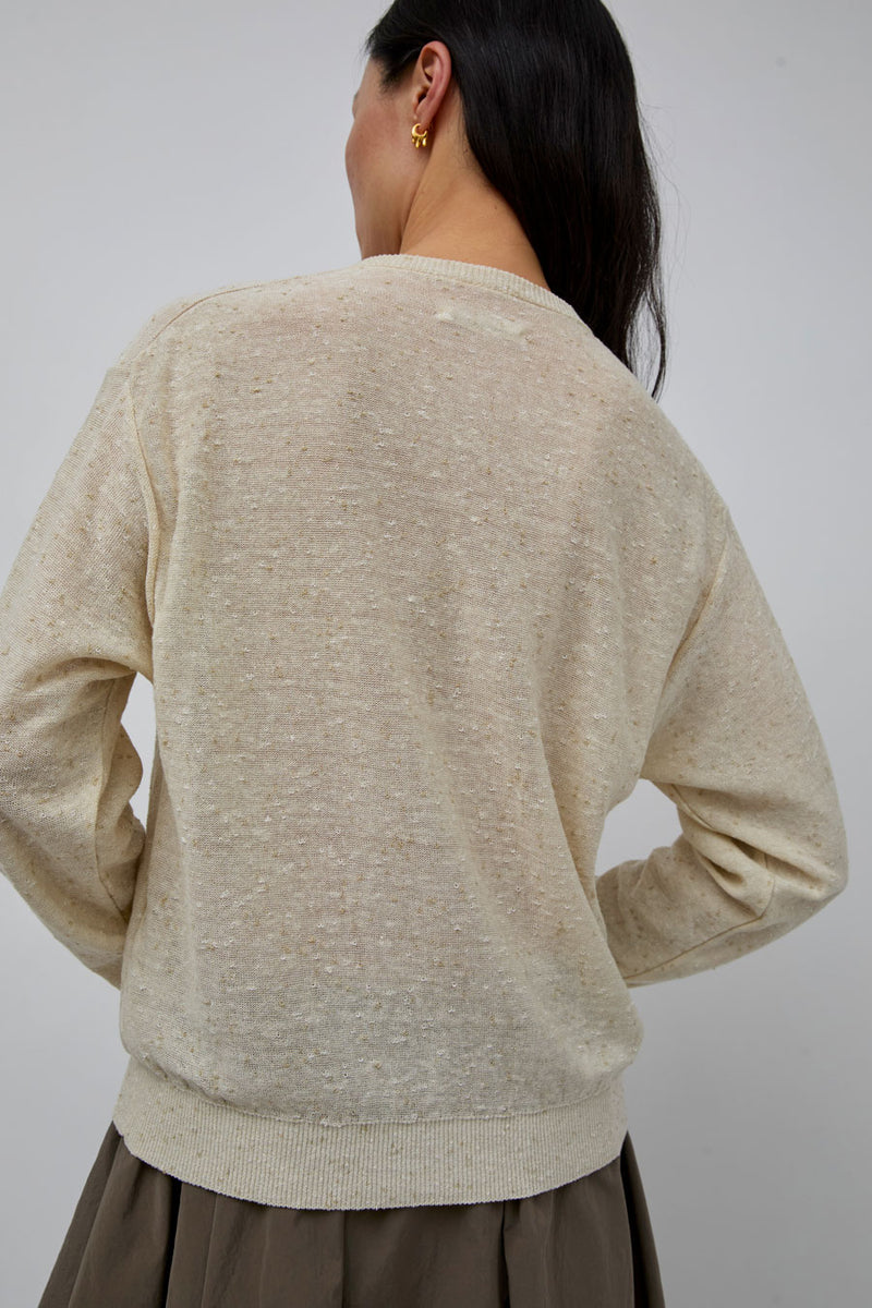 CORDERA Linen and Cotton Flecked Cardigan in Cream