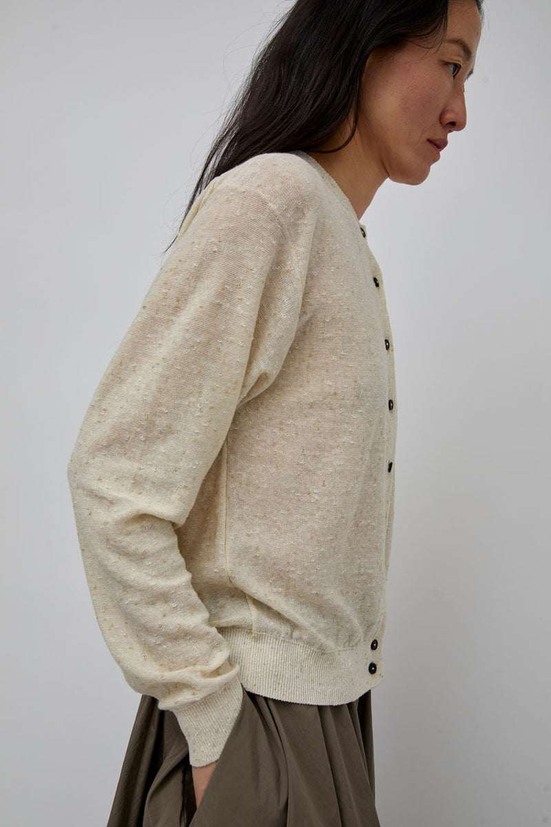 CORDERA Linen and Cotton Flecked Cardigan in Cream