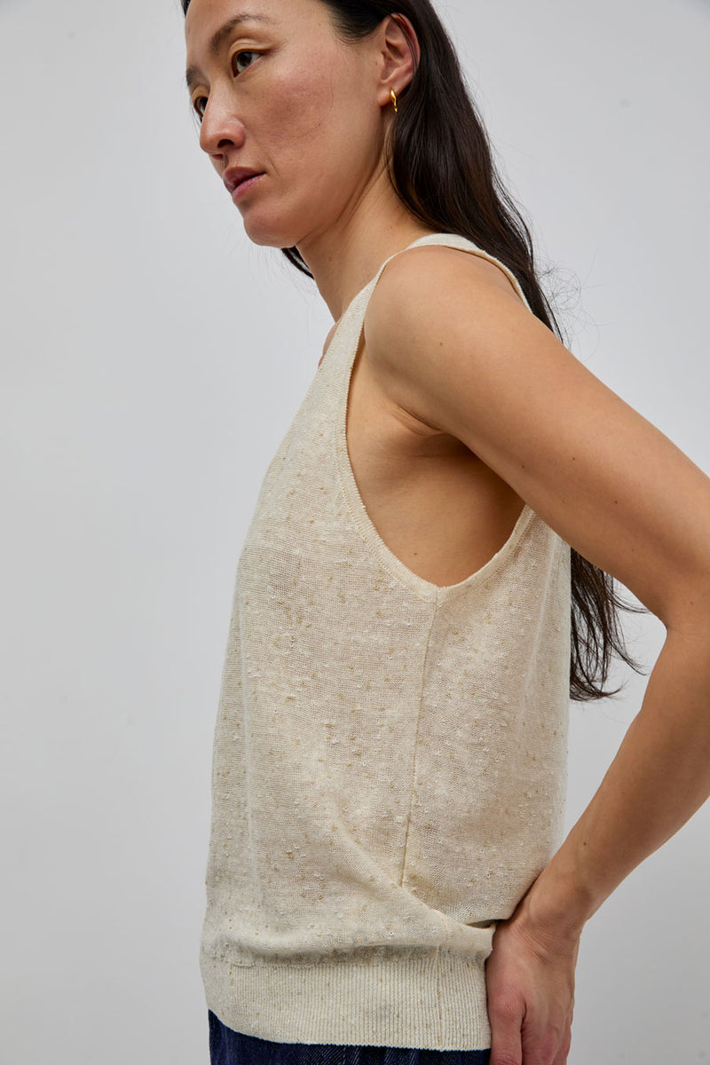 CORDERA Linen and Cotton Flecked Tank Top in Cream