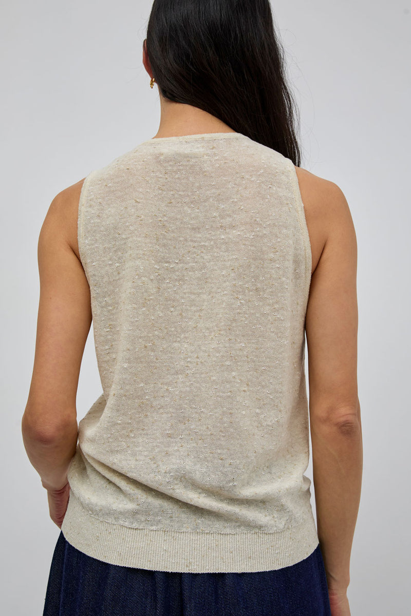 CORDERA Linen and Cotton Flecked Tank Top in Cream