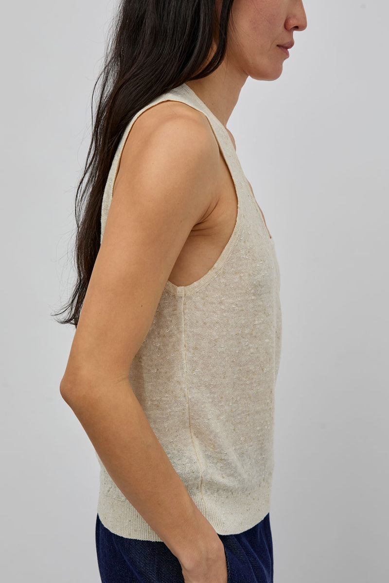 CORDERA Linen and Cotton Flecked Tank Top in Cream