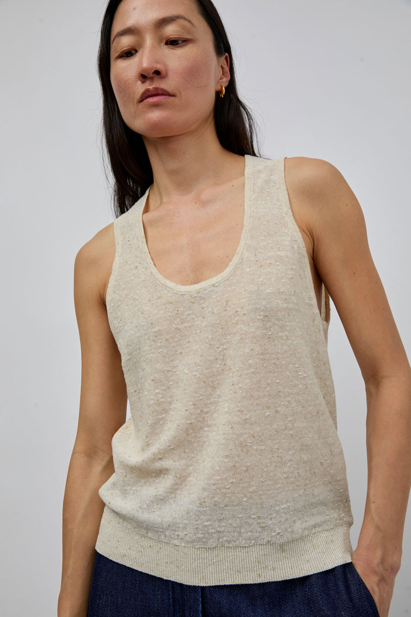 CORDERA Linen and Cotton Flecked Tank Top in Cream