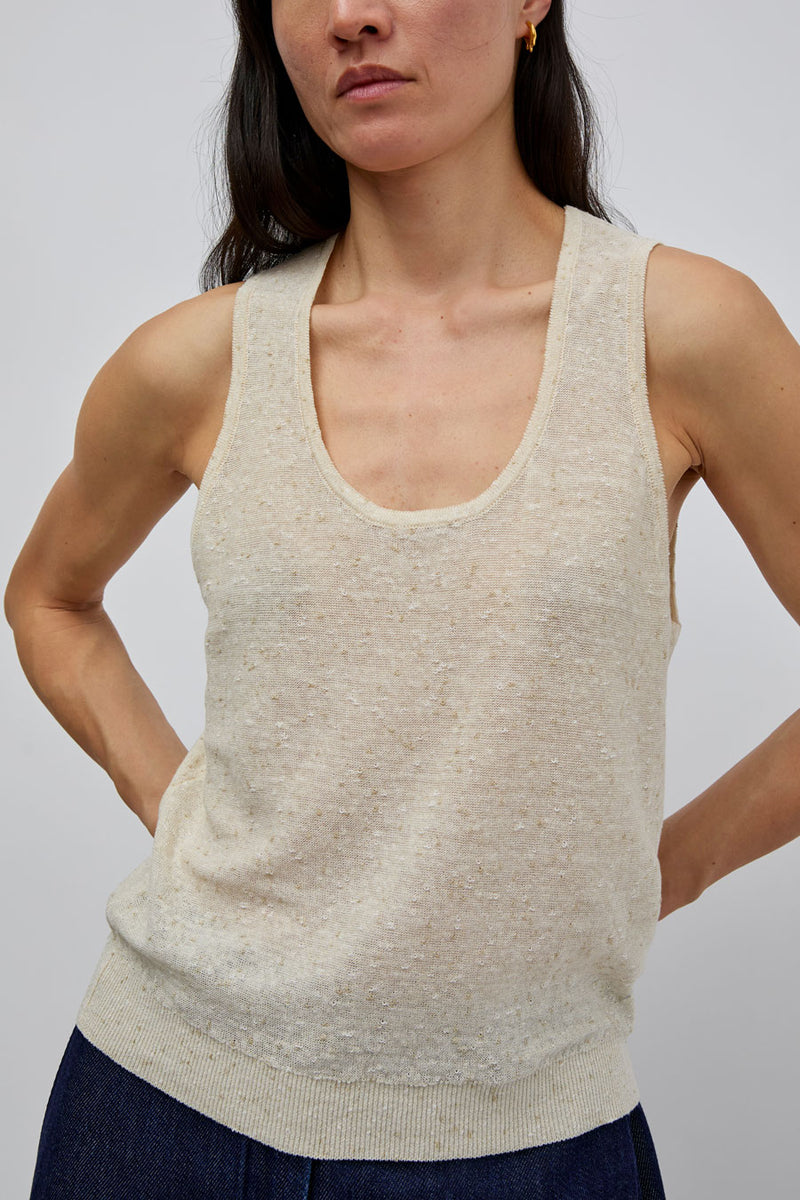 CORDERA Linen and Cotton Flecked Tank Top in Cream