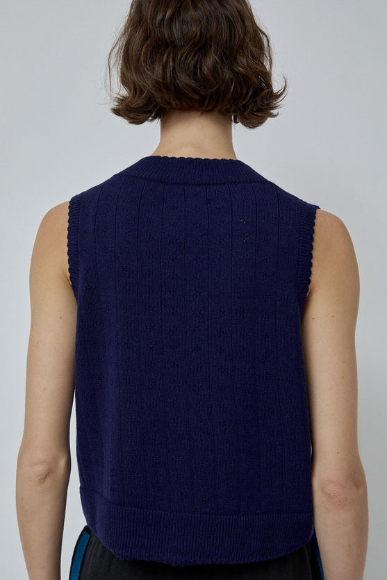 CORDERA Merino Pointelle Waistcoat in Prussian Blue