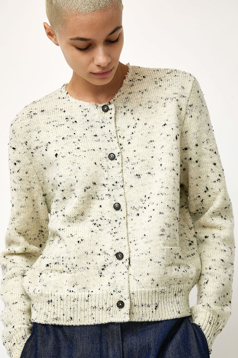 CORDERA Merino Wool Flecked Cardigan in Natural