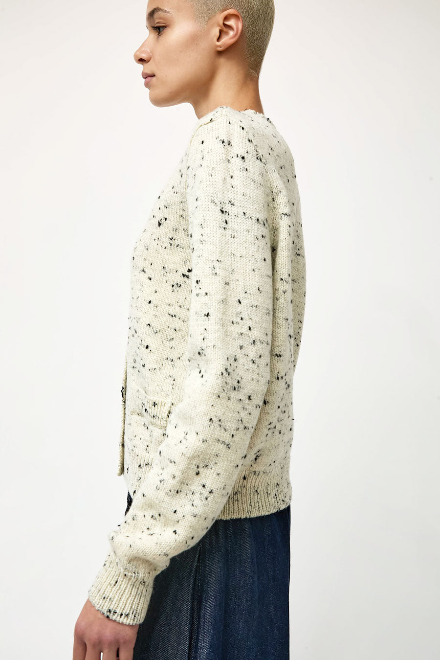 CORDERA Merino Wool Flecked Cardigan in Natural