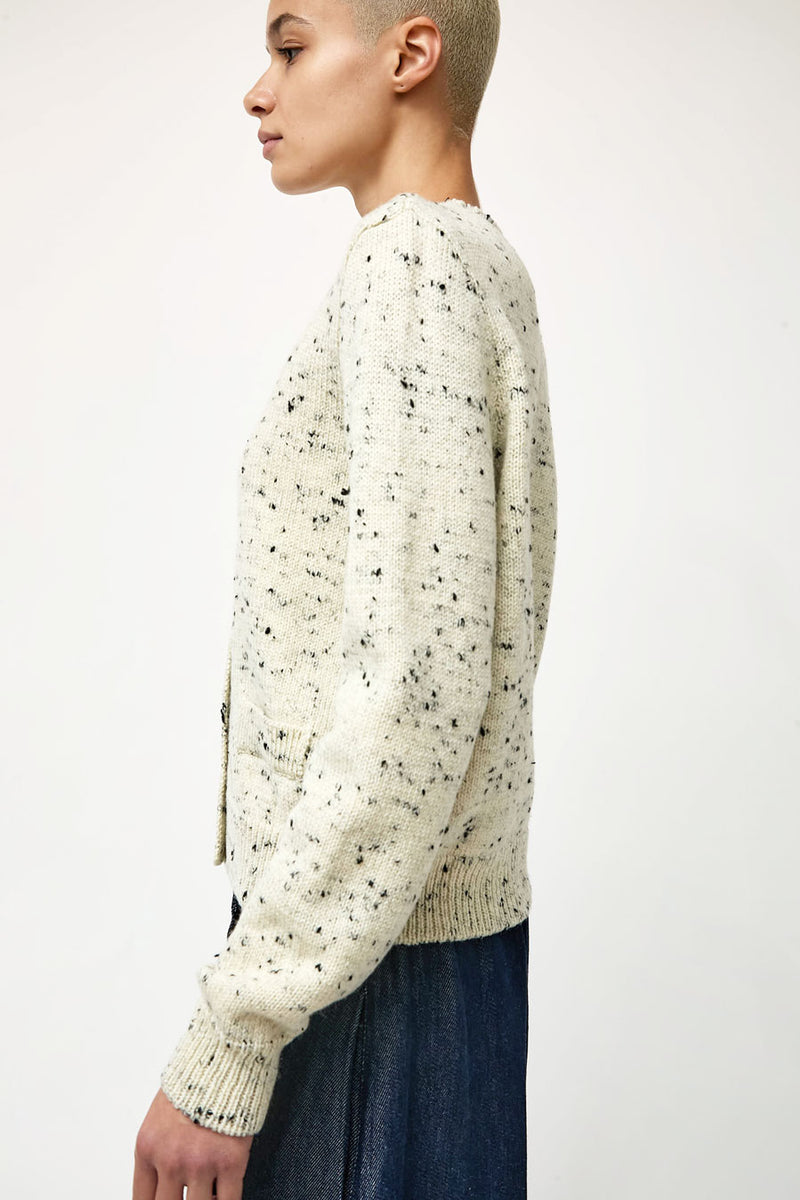 CORDERA Merino Wool Flecked Cardigan in Natural