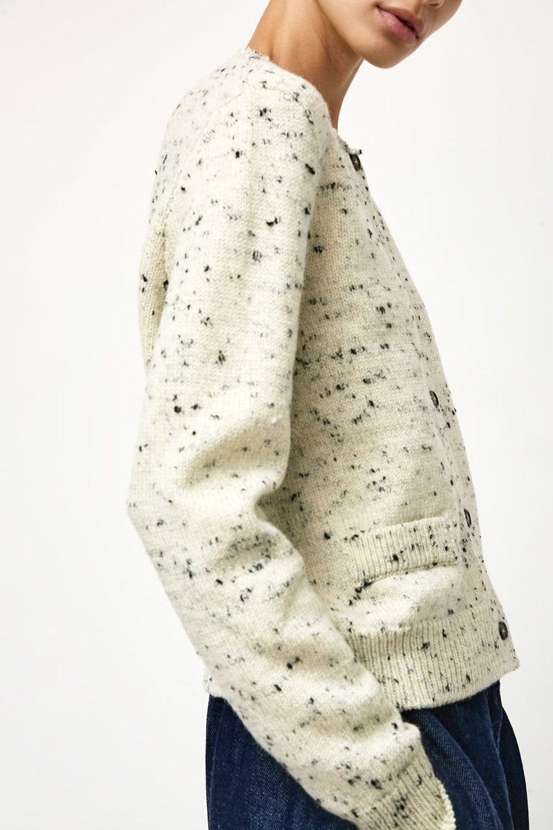 CORDERA Merino Wool Flecked Cardigan in Natural