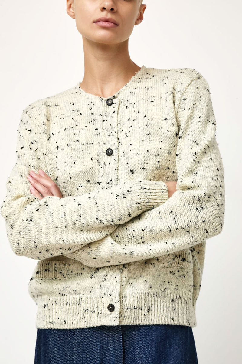 CORDERA Merino Wool Flecked Cardigan in Natural