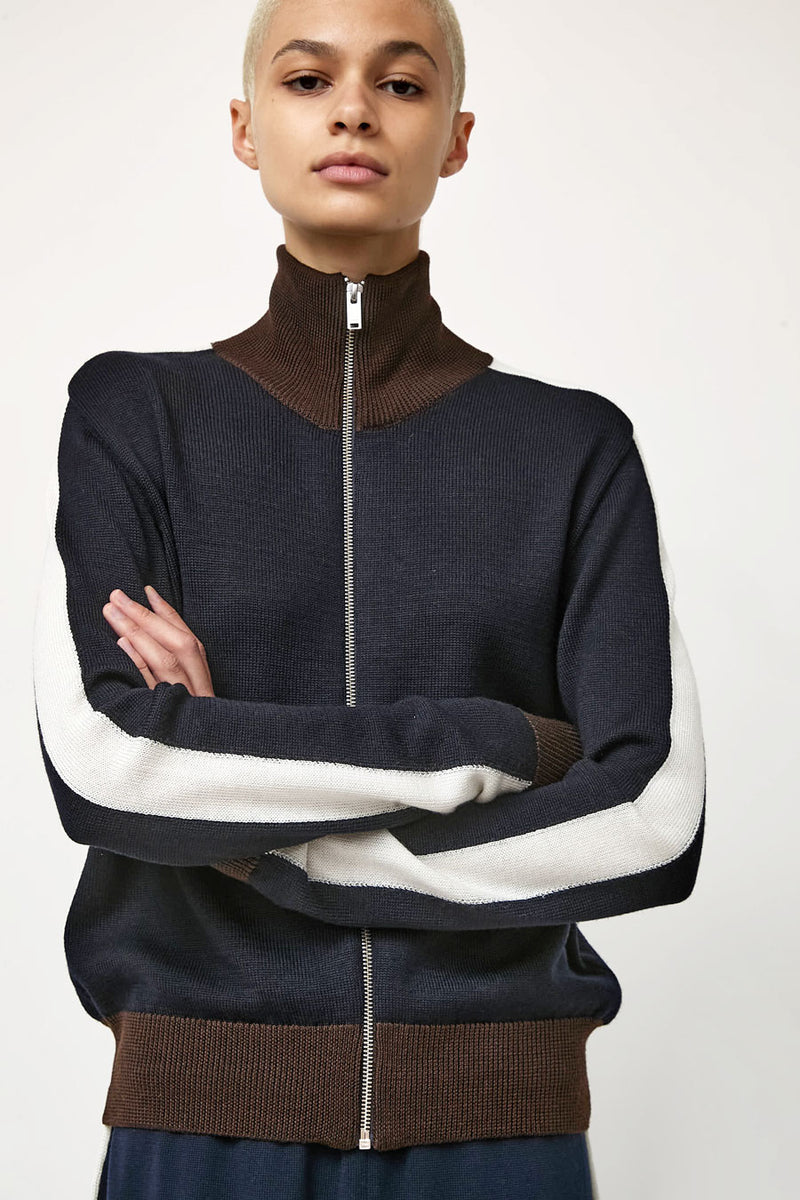 CORDERA Merino Wool Sporty Cardigan in Navy