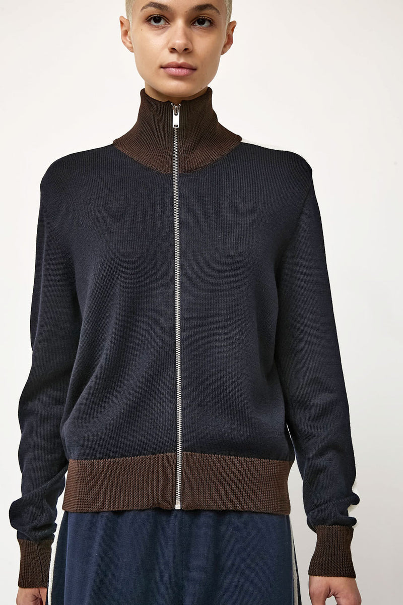 CORDERA Merino Wool Sporty Cardigan in Navy