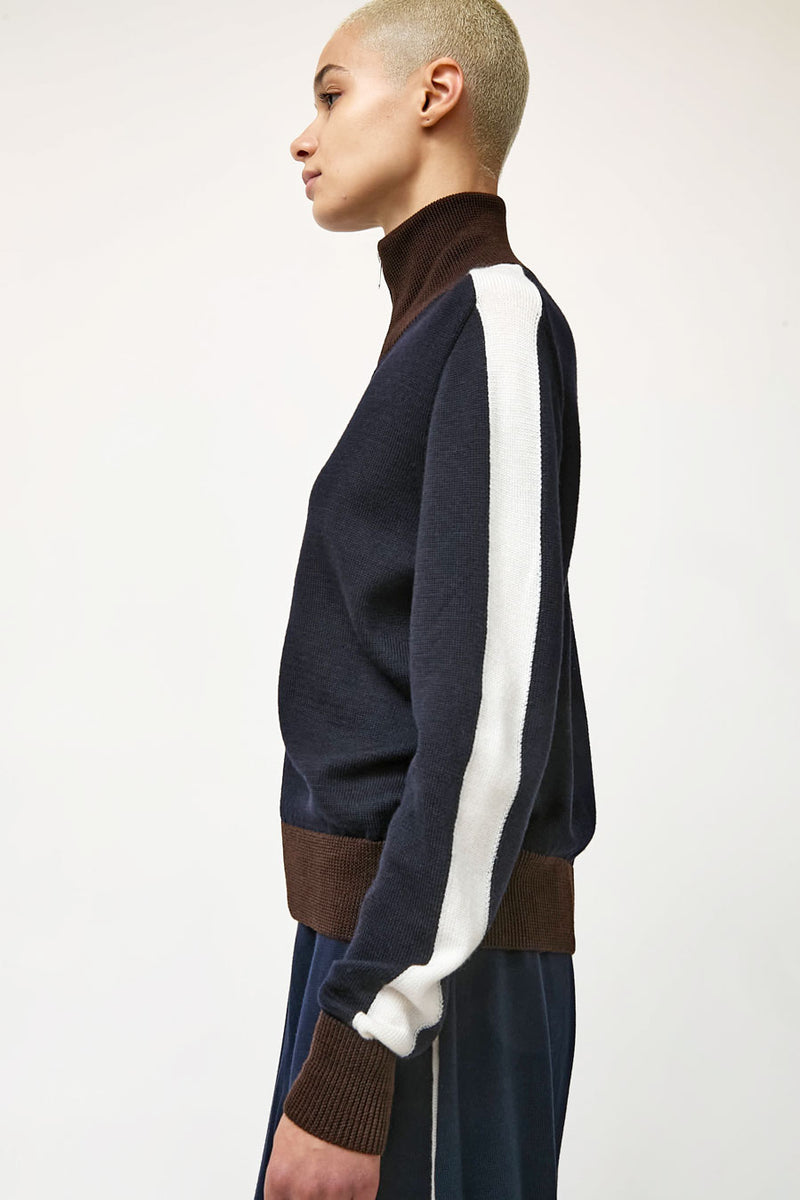 CORDERA Merino Wool Sporty Cardigan in Navy