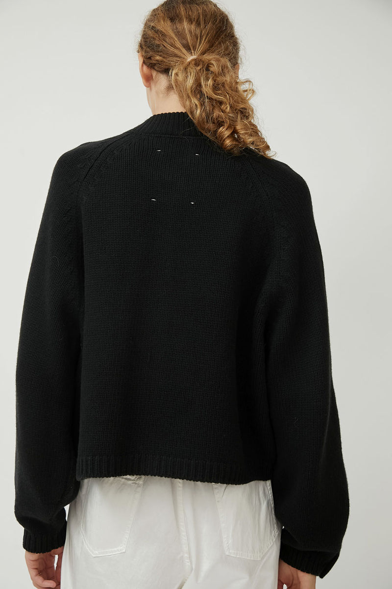 CORDERA Merino Wool Stitched Cardigan in Black