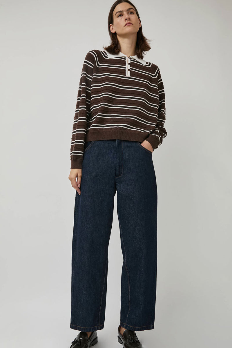 CORDERA Merino Wool Striped Polo in Brown