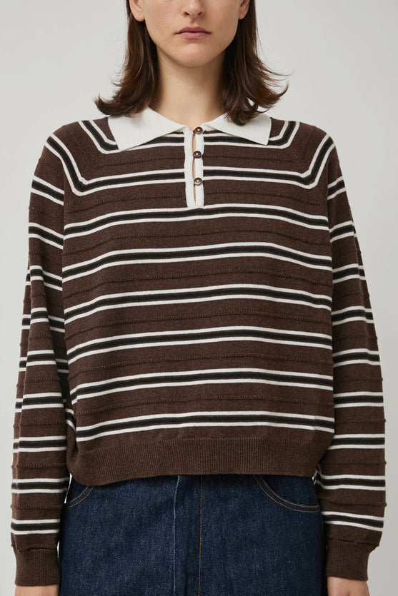 CORDERA Merino Wool Striped Polo in Brown