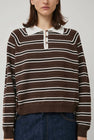 CORDERA Merino Wool Striped Polo in Brown