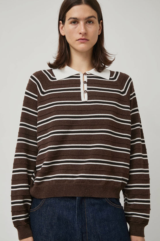 CORDERA Merino Wool Striped Polo in Brown