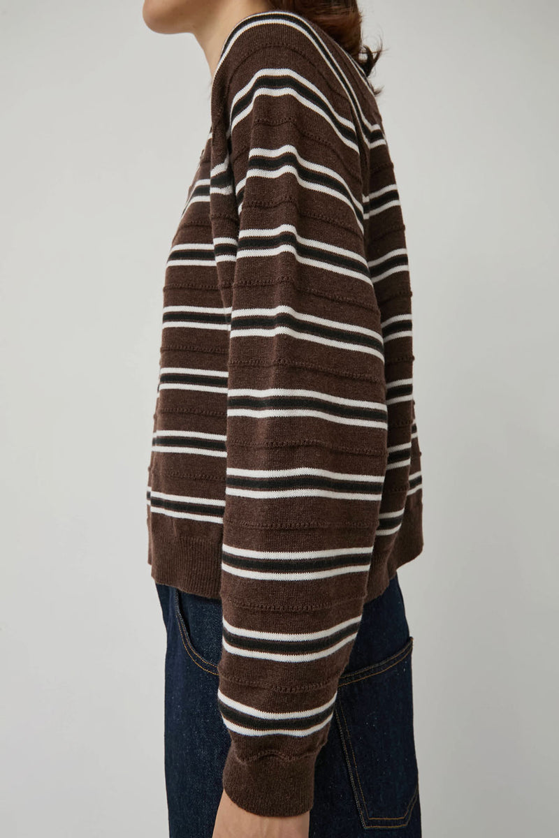 CORDERA Merino Wool Striped Polo in Brown