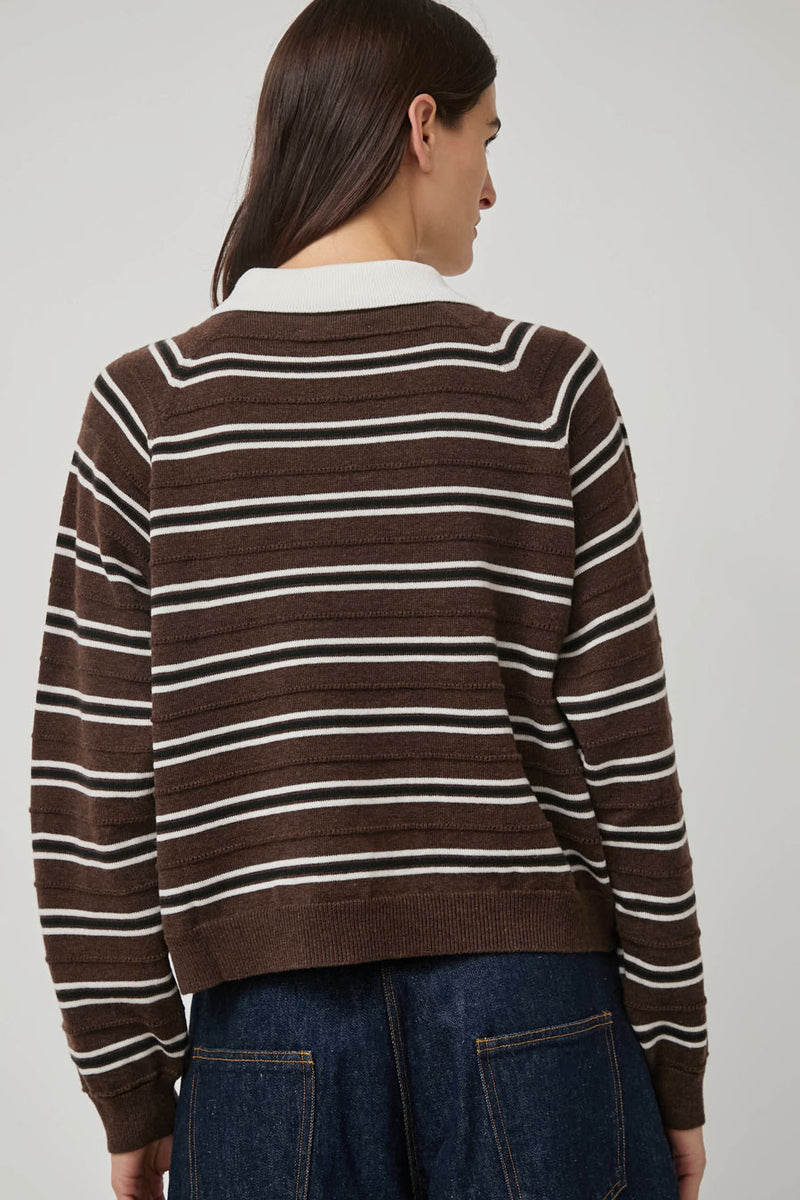 CORDERA Merino Wool Striped Polo in Brown