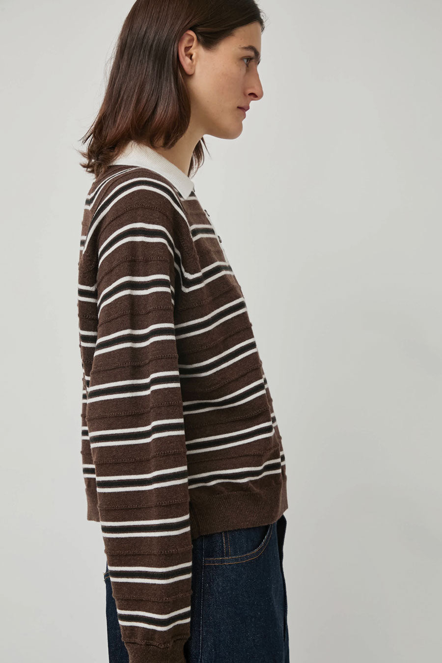 CORDERA Merino Wool Striped Polo in Brown