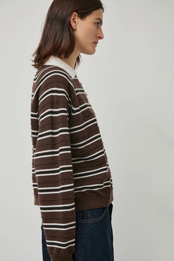 CORDERA Merino Wool Striped Polo in Brown