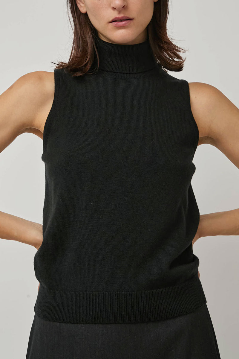 CORDERA Merino Wool Turtleneck Vest in Black
