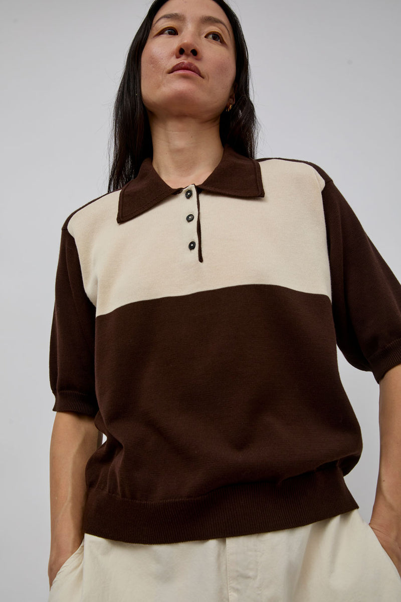 CORDERA Organic Cotton Colorblock Polo in Brown