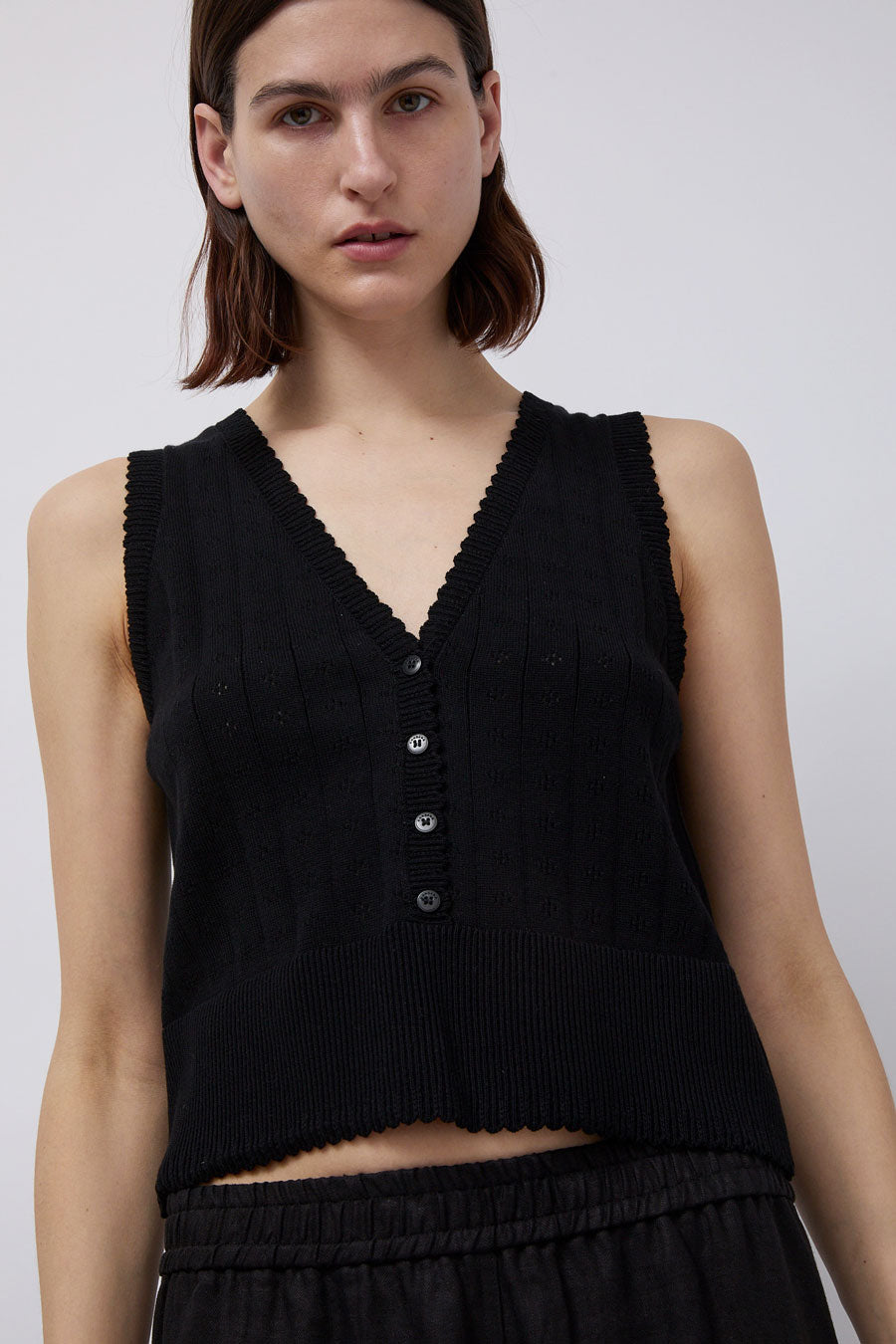 CORDERA Organic Cotton Pointelle Waistcoat in Black