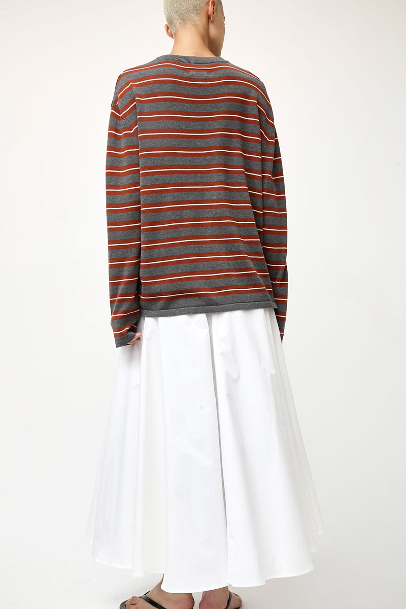 CORDERA Organic Cotton Striped Long Sleeve Tee in Charcoal