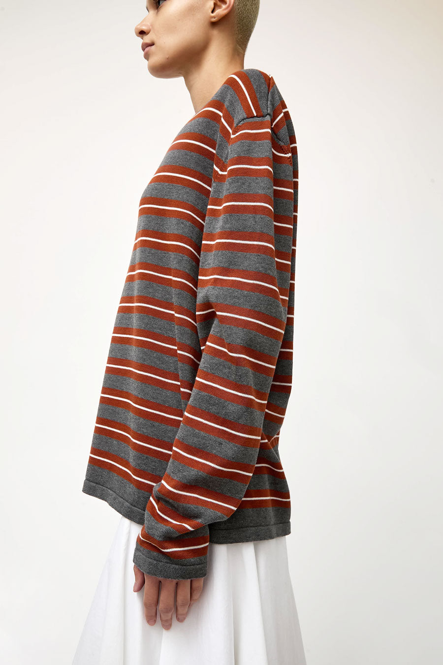 CORDERA Organic Cotton Striped Long Sleeve Tee in Charcoal