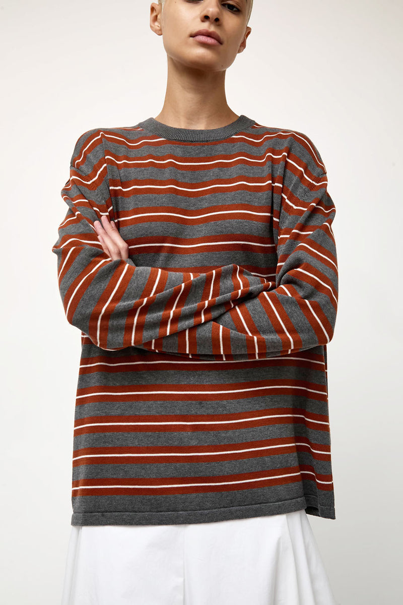 CORDERA Organic Cotton Striped Long Sleeve Tee in Charcoal