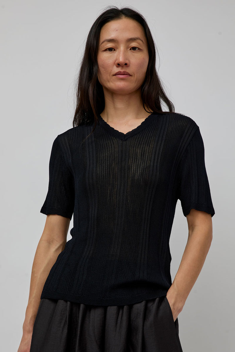 CORDERA Ribbed Knit T-Shirt in Navy