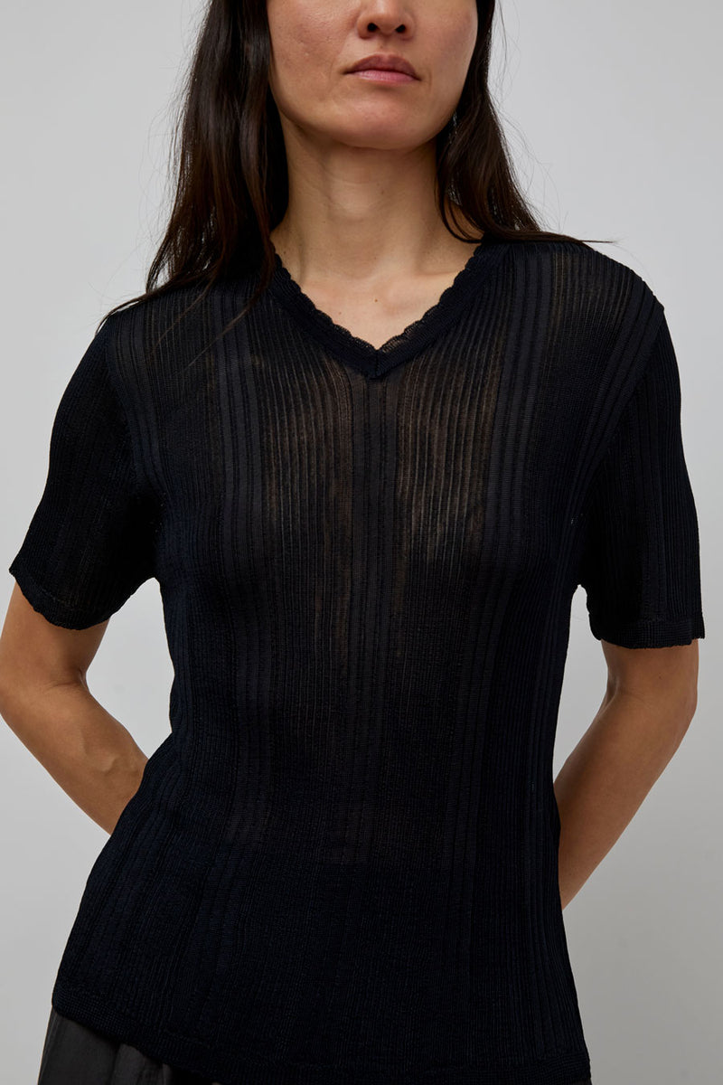 CORDERA Ribbed Knit T-Shirt in Navy