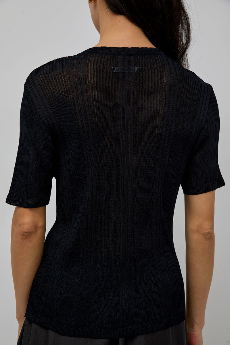CORDERA Ribbed Knit T-Shirt in Navy