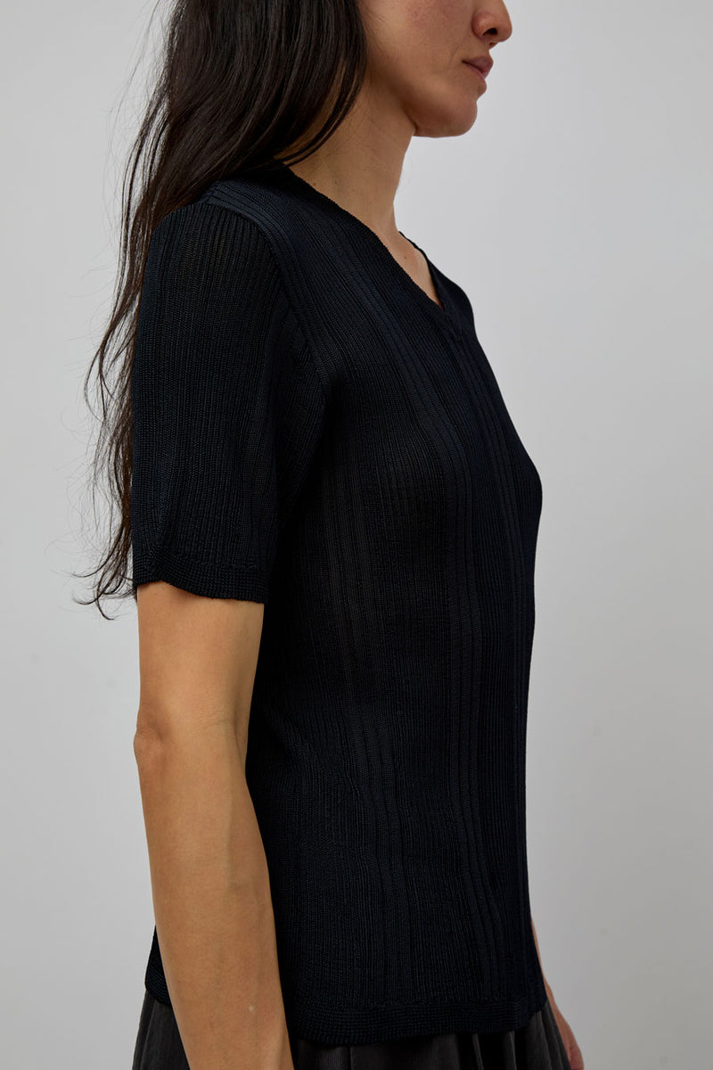 CORDERA Ribbed Knit T-Shirt in Navy