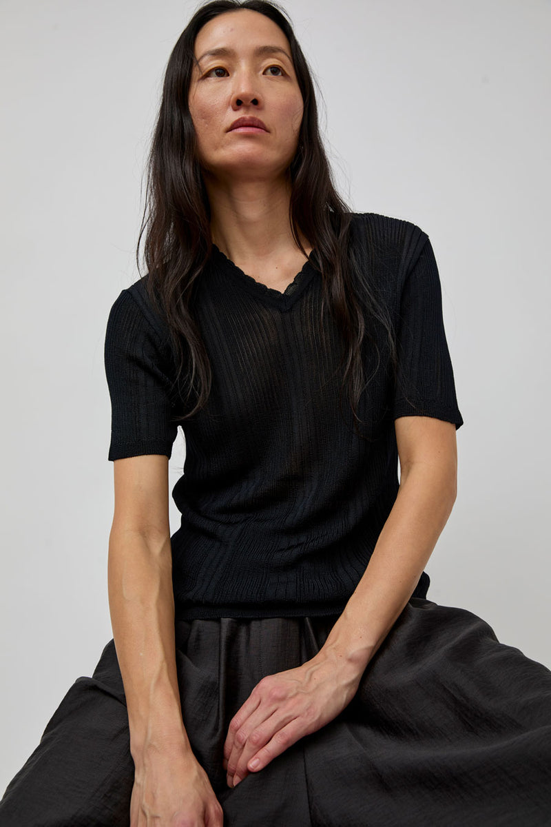 CORDERA Ribbed Knit T-Shirt in Navy